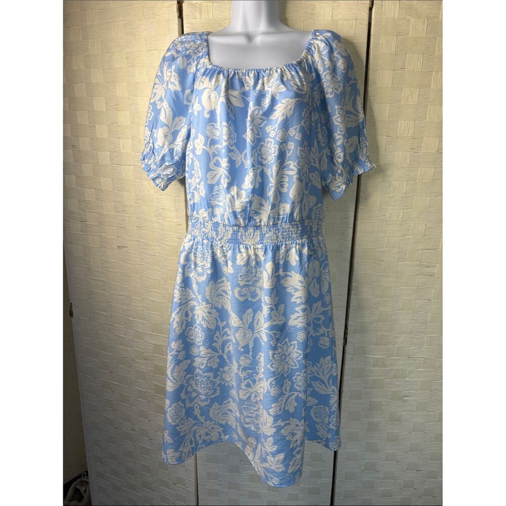 🔥 Ann Taylor Off the Shoulder Midi Dress size M floral light blue